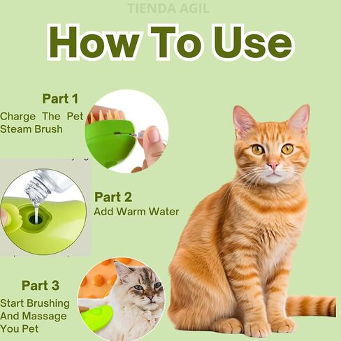 3-in-1 Cat Steam Brush for Dogs and Cats; Cat Massager Brush with Steam, Soft Rubber Bristles; Water or Essential Oil Reservoir; Non-Slip Grip; Easy Cleaning; Pet Steam Brush (Green) in Saudi Arabia