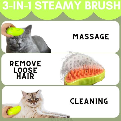 3-in-1 Cat Steam Brush for Dogs and Cats; Cat Massager Brush with Steam, Soft Rubber Bristles; Water or Essential Oil Reservoir; Non-Slip Grip; Easy Cleaning; Pet Steam Brush (Green) in Saudi Arabia