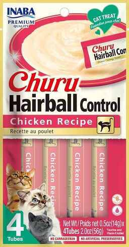 INABA Churu for Cats, Functional, Creamy Lickable Purée Cat Treat for Indoor Care and Hairball Control, 0.5 Ounces Each, 24 Tubes (4 per Pack), 2 Flavor Tuna and Chicken Variety Pack in Kuwait