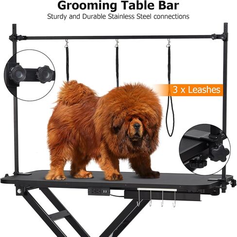 47" Electric Dog Grooming Table (Black), Heavy Duty Electric Grooming Arm Table for Pets & Large Dogs Adjustable Height: 9.4"-39.4" Non-slip Desktop with Gantry Crane Set, Fixture *4 Noose*2… in Saudi Arabia
