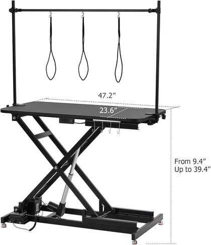 47" Electric Dog Grooming Table (Black), Heavy Duty Electric Grooming Arm Table for Pets & Large Dogs Adjustable Height: 9.4"-39.4" Non-slip Desktop with Gantry Crane Set, Fixture *4 Noose*2… in Saudi Arabia