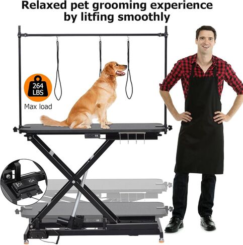 47" Electric Dog Grooming Table (Black), Heavy Duty Electric Grooming Arm Table for Pets & Large Dogs Adjustable Height: 9.4"-39.4" Non-slip Desktop with Gantry Crane Set, Fixture *4 Noose*2… in Saudi Arabia