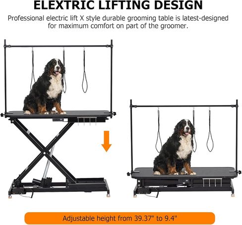 47" Electric Dog Grooming Table (Black), Heavy Duty Electric Grooming Arm Table for Pets & Large Dogs Adjustable Height: 9.4"-39.4" Non-slip Desktop with Gantry Crane Set, Fixture *4 Noose*2… in Saudi Arabia
