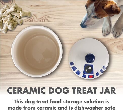 Star Wars for Pets R2D2 Dog Treat Jar | 10 x 5 Ceramic Dog Treat Jar with Silicone Lid | Dishwasher Safe Dog Food Storage Cylinder Treat Jar | Dog Treat Jar in Saudi Arabia