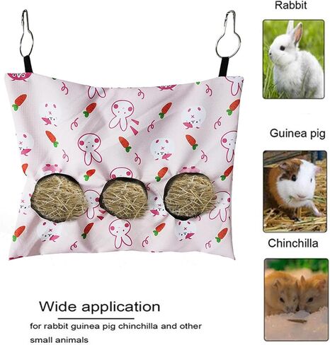 قطعتان من حقيبة تغذية قش الأرانب، باللون الوردي 3 فتحات معلقة لتغذية قش غينيا، حقيبة قش خنزير غينيا، 3 فتحات ذات سعة كبيرة من القماش المعلق حقيبة تغذية القش in Kuwait