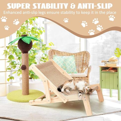 قطعتان من كرسي صالة السيزال للقطط وعمود خدش شجرة نخيل جوز الهند من الورق المقوى لخدش القطط مع 3 تروس قابلة للتعديل لسرير السيزال بارتفاع أرجوحة وعمود خدش وحبال معلقة وكرات للقطط الكبيرة in Kuwait