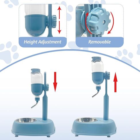 Dog Water Feeder Bottle with Stand, Dispenser Automatic Water Food Bowl for Cage Leak-Proof No-Drip Adjustable Detachable Raised Pet Slow Water Bottle Dog Kennel (Blue) in Saudi Arabia