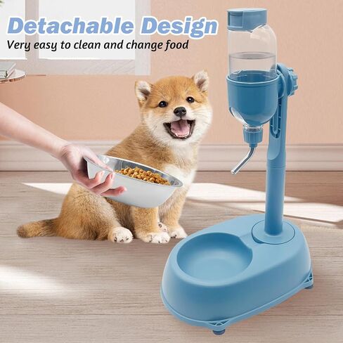 Dog Water Feeder Bottle with Stand, Dispenser Automatic Water Food Bowl for Cage Leak-Proof No-Drip Adjustable Detachable Raised Pet Slow Water Bottle Dog Kennel (Blue) in Saudi Arabia