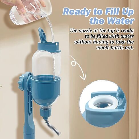 Dog Water Feeder Bottle with Stand, Dispenser Automatic Water Food Bowl for Cage Leak-Proof No-Drip Adjustable Detachable Raised Pet Slow Water Bottle Dog Kennel (Blue) in Saudi Arabia