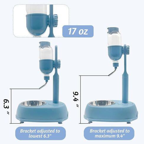 Dog Water Feeder Bottle with Stand, Dispenser Automatic Water Food Bowl for Cage Leak-Proof No-Drip Adjustable Detachable Raised Pet Slow Water Bottle Dog Kennel (Blue) in Saudi Arabia