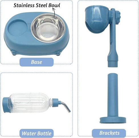Dog Water Feeder Bottle with Stand, Dispenser Automatic Water Food Bowl for Cage Leak-Proof No-Drip Adjustable Detachable Raised Pet Slow Water Bottle Dog Kennel (Blue) in Saudi Arabia