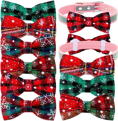 6PCS/PACK dog Collar attachment Bows slide dog bowtie Plaid Snowfake double layered dog bows removable pet grooming ties for Christmas in Saudi Arabia