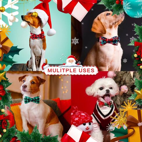 6PCS/PACK dog Collar attachment Bows slide dog bowtie Plaid Snowfake double layered dog bows removable pet grooming ties for Christmas in Saudi Arabia