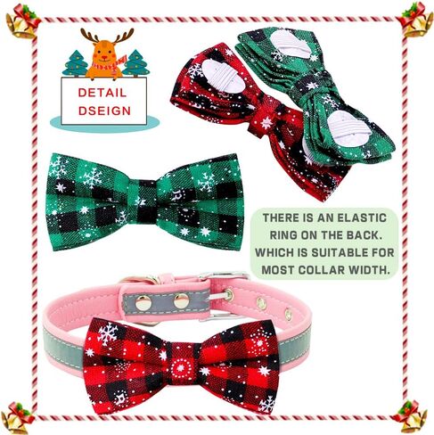 6PCS/PACK dog Collar attachment Bows slide dog bowtie Plaid Snowfake double layered dog bows removable pet grooming ties for Christmas in Saudi Arabia