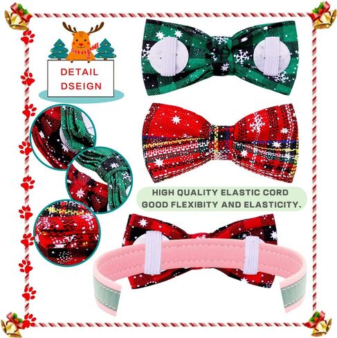 6PCS/PACK dog Collar attachment Bows slide dog bowtie Plaid Snowfake double layered dog bows removable pet grooming ties for Christmas in Saudi Arabia