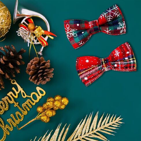 6PCS/PACK dog Collar attachment Bows slide dog bowtie Plaid Snowfake double layered dog bows removable pet grooming ties for Christmas in Saudi Arabia