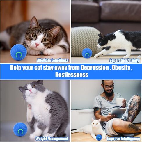 ألعاب القطط التفاعلية 2.0، لعبة القطط الذكية ذاتية التدحرج مع ضوء ملون، قابلة لإعادة الشحن عبر USB، كرة دوارة أوتوماتيكية للقطط المتحركة للقطط البالغة في الأماكن المغلقة التي تشعر بالملل in Kuwait