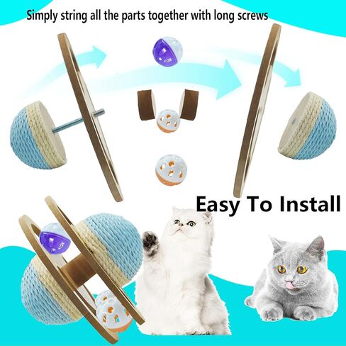 Interactive Cat Toy with Scratcher Sisal, Wooden Moving Planet Kitten Toy Ball with Bells for Indoor Cats Self Play Cat Scratch Toy (Blue 7.48x7.48x5.90 Inch) in Saudi Arabia
