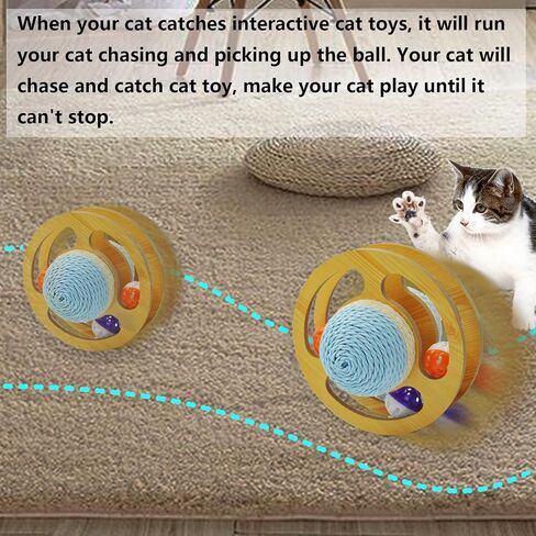 Interactive Cat Toy with Scratcher Sisal, Wooden Moving Planet Kitten Toy Ball with Bells for Indoor Cats Self Play Cat Scratch Toy (Blue 7.48x7.48x5.90 Inch) in Saudi Arabia