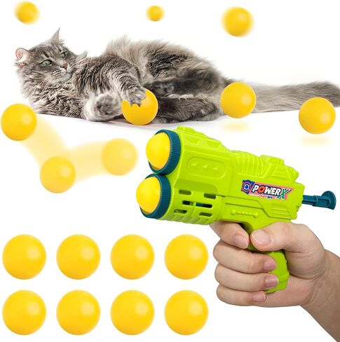 Ycozy Cat Toy Ball Launcher ترقية قاذف مزدوج مع 8 قطع كرات بينج بونج كرات لعبة القطط التفاعلية للداخل in Kuwait