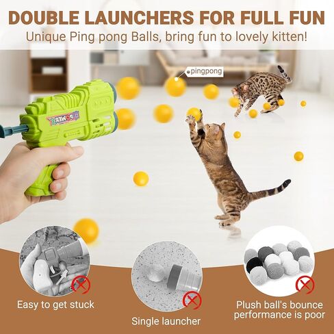 Ycozy Cat Toy Ball Launcher ترقية قاذف مزدوج مع 8 قطع كرات بينج بونج كرات لعبة القطط التفاعلية للداخل in Kuwait