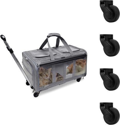 GJEASE Cat Rolling Carrier Wheels,Double-Compartment Pet Rolling Carrier Wheels,No Tools, Quick to Install, Quick to Remove. in Kuwait