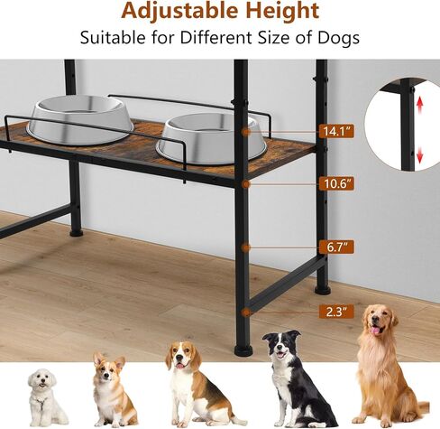Elevated Dog Bowls, Adjustable Raised Dog Bowl Stand with Storage Shelf for Dog Accessories,Lifted Dog Bowl Holder for Medium Small Dogs in Kuwait