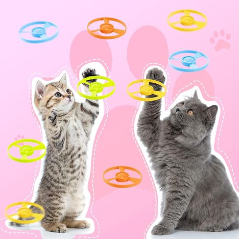 Sratte 36 Pcs Cat Fetch Toy with Colorful Flying Propellers Set, Cat Playing Tracking Interactive Toys Flying Cat Toy for Kitten Indoor Outdoor Chasing Training Hunting, 6 Launchers and 30 Propellers in Saudi Arabia