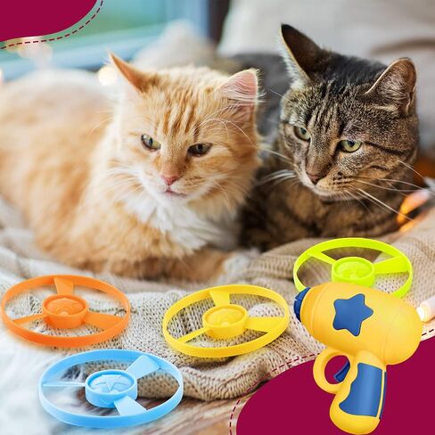 Sratte 36 Pcs Cat Fetch Toy with Colorful Flying Propellers Set, Cat Playing Tracking Interactive Toys Flying Cat Toy for Kitten Indoor Outdoor Chasing Training Hunting, 6 Launchers and 30 Propellers in Saudi Arabia