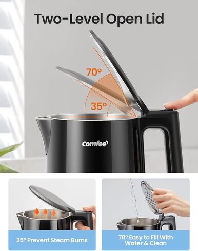 COMFEE' Electric Kettle, 1.7L Hot Water Boiler, 1500W Fast Boil, Glass Electric Tea Kettle with LED Indicator, Auto Shut-Off and Boil-Dry Protection, BPA Free in Saudi Arabia