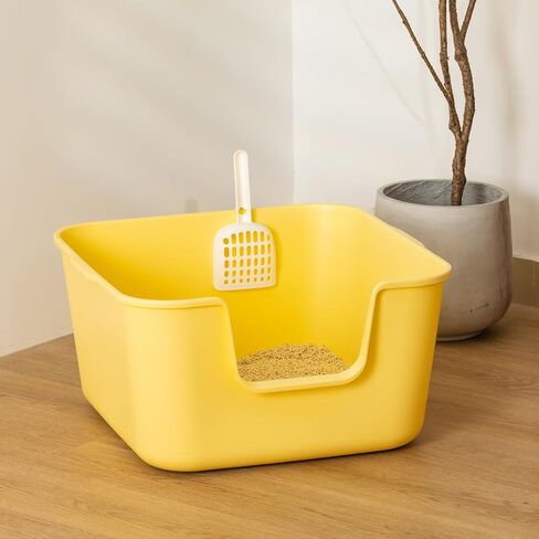 Extra Large Cat Litter Box - with High Sides 23" Lx22.7 Wx11.7 H in, Anti-Splashing Cat Litter Box, Tool-Free Assembly, Multi Kitty Litter Box, Jumbo Litter Box for Easier Cleaning(Yellow) in Saudi Arabia