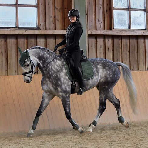 Horze Adepto Cotton Crochet Insect and Fly Protection Horse Ear Net with Cotton Ear Covers - Beetle Khaki Green - Horse in Saudi Arabia