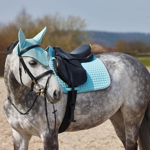 Horze Adepto Cotton Crochet Insect and Fly Protection Horse Ear Net with Cotton Ear Covers - Beetle Khaki Green - Horse in Saudi Arabia