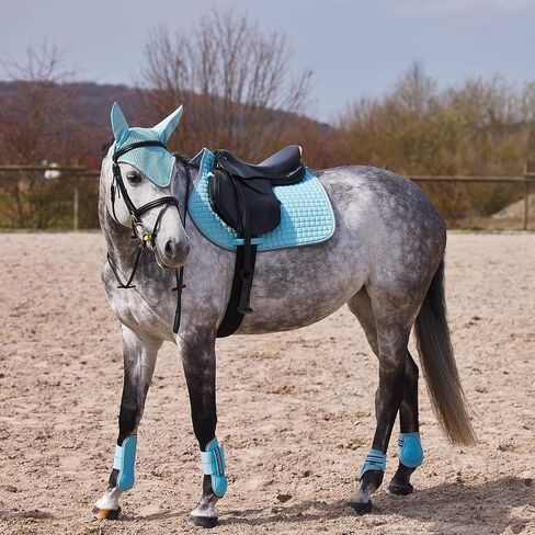 Horze Adepto Cotton Crochet Insect and Fly Protection Horse Ear Net with Cotton Ear Covers - Beetle Khaki Green - Horse in Saudi Arabia