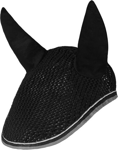 Horze Adepto Cotton Crochet Insect and Fly Protection Horse Ear Net with Cotton Ear Covers - Beetle Khaki Green - Horse in Saudi Arabia