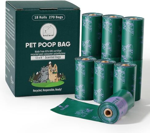 Dog Poop Bags Rolls, Extra Thick and Leak-proof Poop Bags for Dogs, 270 Bags 18 Refill Rolls, Scented Waste Bag for Dog and Cat, Made from 65% Recycled Plastics in Saudi Arabia