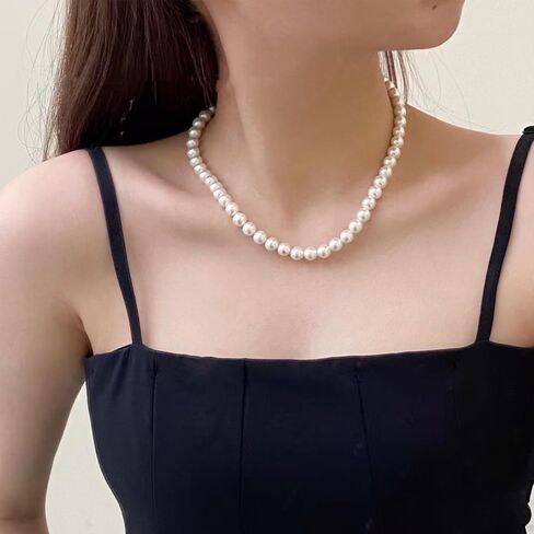 قلادات اللؤلؤ للنساء قابل للتعديل اليدوية اللؤلؤ المختنق قلادة جولة تقليد اللؤلؤ ستراند القلائد لذيذ الزفاف قلادة اللؤلؤ للعرائس مجوهرات بسيطة حساسة هدايا وصيفه الشرف in Kuwait