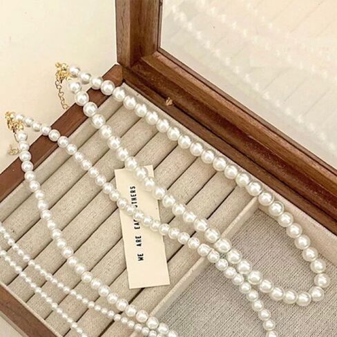 قلادات اللؤلؤ للنساء قابل للتعديل اليدوية اللؤلؤ المختنق قلادة جولة تقليد اللؤلؤ ستراند القلائد لذيذ الزفاف قلادة اللؤلؤ للعرائس مجوهرات بسيطة حساسة هدايا وصيفه الشرف in Kuwait