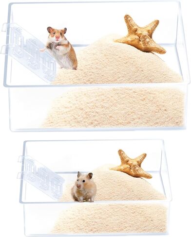 2 PCS Hamster Sand Bath Box with Ladder Transparent Rectangle Animal Sand Bath Container Acrylic Critter's Sand Bath Shower Room and Digging Sand Litter Box for Mice Lemming Gerbils Small Animal in Saudi Arabia
