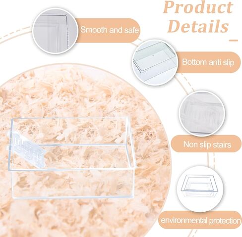 2 PCS Hamster Sand Bath Box with Ladder Transparent Rectangle Animal Sand Bath Container Acrylic Critter's Sand Bath Shower Room and Digging Sand Litter Box for Mice Lemming Gerbils Small Animal in Saudi Arabia
