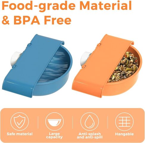 Bird Feeder Bowl Bird Crate Food and Water Dispenser Bird Bathtub for Cage Universal Plastic Hanging Cups for Small Birds, Parakeet, Parrot, Myna, Cockatiel, 17.2oz, BPA Free, Orange in Saudi Arabia