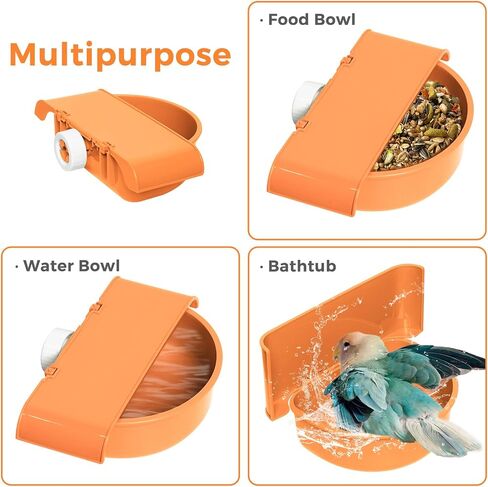 Bird Feeder Bowl Bird Crate Food and Water Dispenser Bird Bathtub for Cage Universal Plastic Hanging Cups for Small Birds, Parakeet, Parrot, Myna, Cockatiel, 17.2oz, BPA Free, Orange in Saudi Arabia