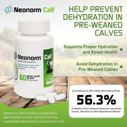 Jaguar Animal Health Neonorm Calf - Enteric Coated Supplement Boluses for Proper Hydration & Bowel Health - Plant-Based Product for Pre-Weaned Calves (60 Count) in Saudi Arabia