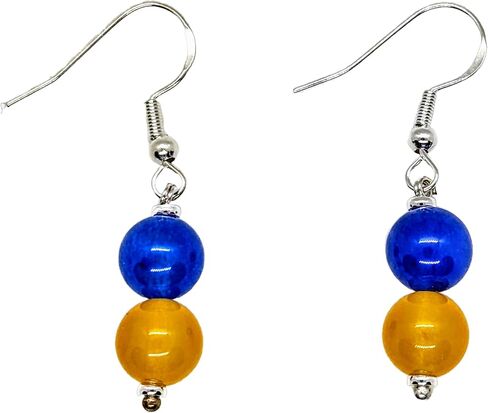 Ukrainian Blue Yellow Flag Symbol. Handmade Dangle Drop Earrings, Natural Stone Jade, Sterling Silver Hooks. Stand with Ukraine Earrings in Saudi Arabia