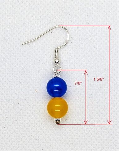 Ukrainian Blue Yellow Flag Symbol. Handmade Dangle Drop Earrings, Natural Stone Jade, Sterling Silver Hooks. Stand with Ukraine Earrings in Saudi Arabia