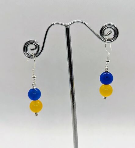 Ukrainian Blue Yellow Flag Symbol. Handmade Dangle Drop Earrings, Natural Stone Jade, Sterling Silver Hooks. Stand with Ukraine Earrings in Saudi Arabia