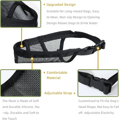 Nylon Dog Muzzle for Anti-Barking Biting Licking, Air Mesh Soft Fabric Drinkable Pet Muzzle,Adjustable Dog Muzzle with Strap,Suitable for Small, Medium and Large Dogs (L, Black) in Saudi Arabia