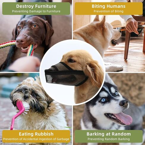كمامة كلب من النايلون للعق العض ضد النباح، كمامة شبكية هوائية ناعمة قابلة للشرب من القماش للحيوانات الأليفة، كمامة كلب قابلة للتعديل مع حزام، مناسبة للكلاب الصغيرة والمتوسطة والكبيرة (L، أسود) in Kuwait