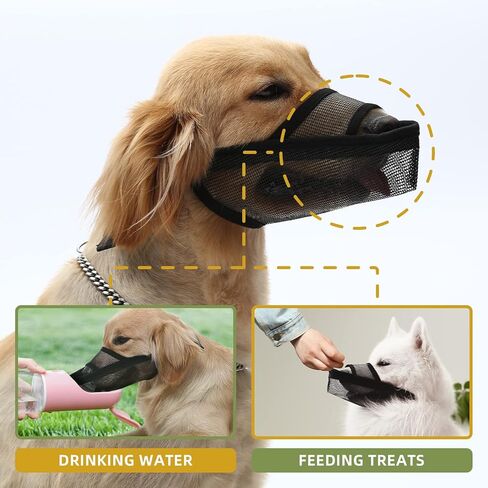كمامة كلب من النايلون للعق العض ضد النباح، كمامة شبكية هوائية ناعمة قابلة للشرب من القماش للحيوانات الأليفة، كمامة كلب قابلة للتعديل مع حزام، مناسبة للكلاب الصغيرة والمتوسطة والكبيرة (L، أسود) in Kuwait