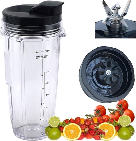 Replacement blender Blade and 24oz Cup Accessories with Lid, Only Compatible with Nutri Ninja SS150,SS151,SS300, SS350,SS351, CO351B, SS100, SS101, CO101B,SS400,SS401 in Saudi Arabia